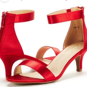 Fiona Fashion Open Toe Pumps Heels Sandals Red Satin Sz 9 New